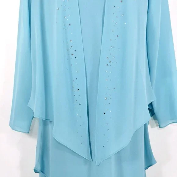 VTG Ursula of Switzerland 2 Pc Gown /Crystal Jacket Sz 12 Flowy Chiffon Wedding - Picture 3 of 14